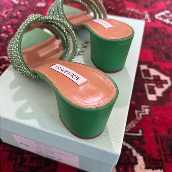 NEW NIB Aquazzura Moondust Crystal Embellished Leather Flat Sandals - Picture 5 of 7